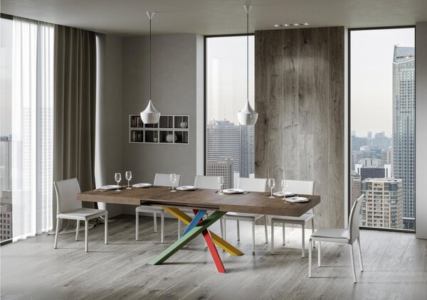 Tavolo Allungabile 160 cm fino a 4.20 mt, Piano VOLANTIS design Moderno Dimensioni 90x160xh77 cm estensibile fino a 420 cm telaio 4 colori piano in Legno di Frassino colore Noce