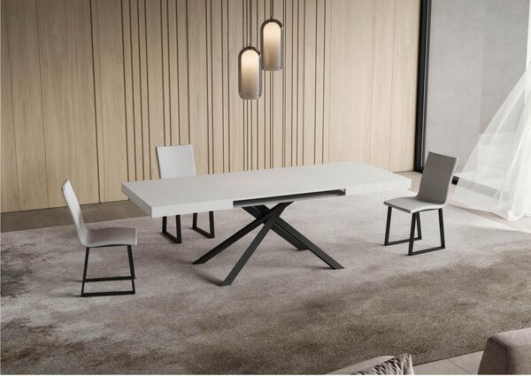 Tavolo Allungabile 120 cm con 2 allunghe NIKET Dimensioni 90x120xh77 cm estensibile fino a 224 cm Allunghe da 52 cm, gambe Antracite Tavolo colore Bianco Frassino