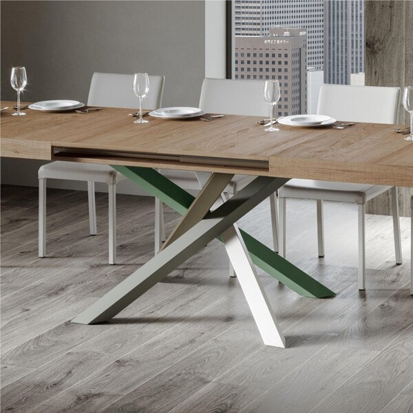 Tavolo Allungabile 160 cm con 2 allunghe VOLANTIS MULTICOLOR 90x160xh77 cm estensibile fino a 224 cm Allunghe da 52 cm, gambe in Ferro verniciate Antracite piano colore Quercia naturale