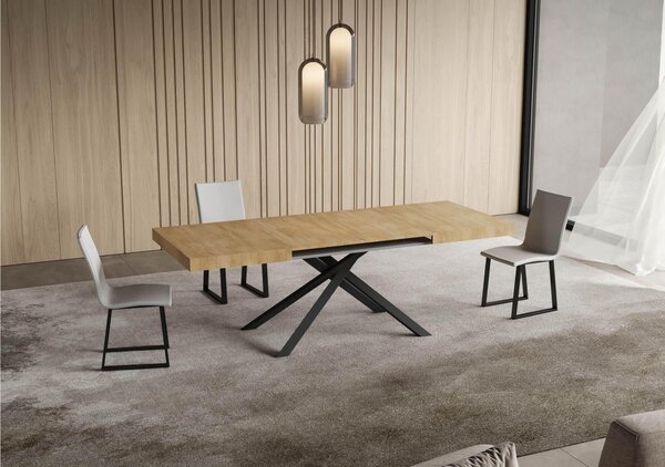 Tavolo Allungabile 160 cm con 2 allunghe NIKET Dimensioni 90x160xh77 cm estensibile fino a 264 cm Allunghe da 52 cm, gambe Antracite Tavolo colore Quercia natura