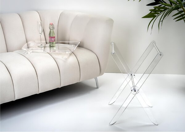 Tavolinetto con ripiano-vassoio Pliant in cristallo acrilico pieghevole 47x37x h 61 cm - 15 mm richiudibile