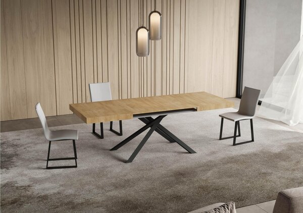 Tavolo Allungabile 140 cm con 2 allunghe NIKET Dimensioni 80x140xh77 cm estensibile fino a 204 cm Allunghe da 52 cm, gambe Antracite Tavolo colore Quercia natura