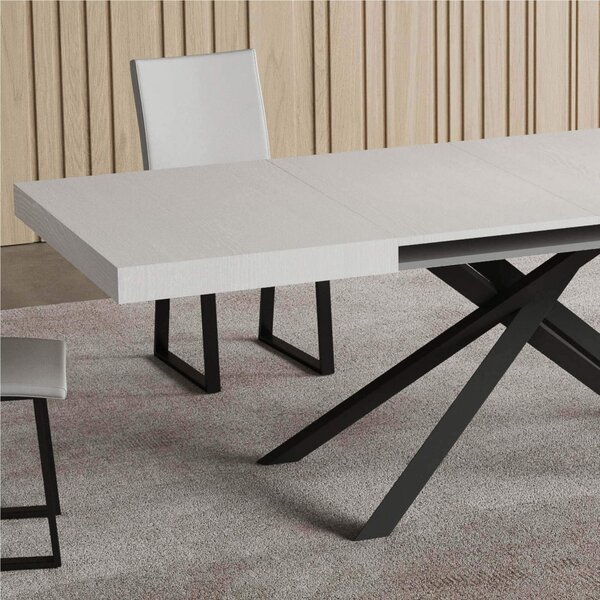 Tavolo Allungabile 160 cm con 2 allunghe NIKET Dimensioni 80x160xh77 cm estensibile fino a 244 cm Allunghe da 52 cm, gambe Antracite Tavolo colore Bianco Antracite