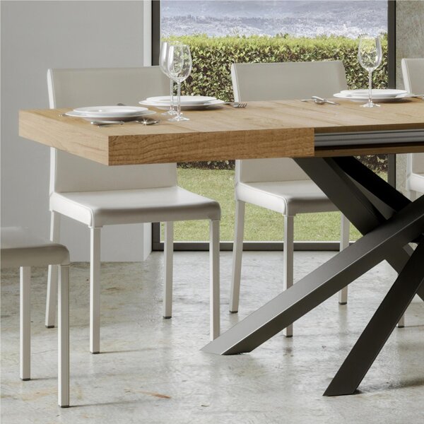Tavolo Allungabile 120 cm con 2 allunghe VOLANTIS Premium Dimensioni 90x120xh77 cm estensibile fino a 224 cm Allunghe da 52 cm, gambe in Ferro verniciate Bianche, piano Quercia Natura