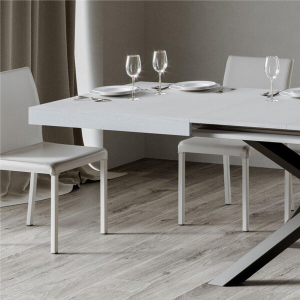 Tavolo Allungabile 160 cm con 2 allunghe VOLANTIS Premium Bianco 90x160xh77 cm estensibile fino a 264 cm Allunghe da 52 cm, gambe in Ferro antracite , piano Bianco Frassino