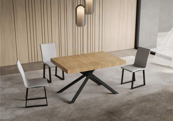 Tavolo Allungabile 120 cm con 2 allunghe NIKET Dimensioni 80x120xh77 cm estensibile fino a 204 cm Allunghe da 52 cm, gambe Antracite Tavolo colore Quercia natura