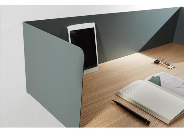 Scrittoio da muro dal design elegante DESKY Dimensioni 80x50x h 25 cm Struttura metallica con piano Rovere naturale spessore 25 con bordi arrotondati Verde Sottobosco