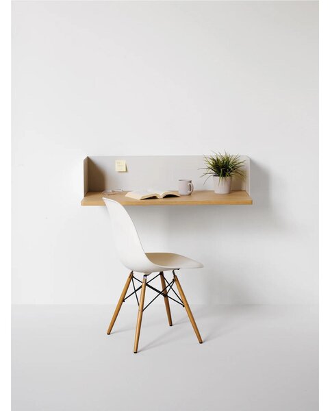 Scrittoio da muro dal design elegante DESKY Dimensioni 80x50x h 25 cm Struttura metallica con piano Rovere naturale spessore 25 con bordi arrotondati grigio perla