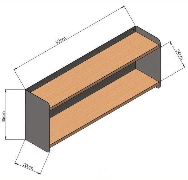 Mensola a due piani Libreria in metallo e legno rovere naturale Dimensioni 90x20 x h35 cm Si portata max 9 Kg metallo Bianco 9003