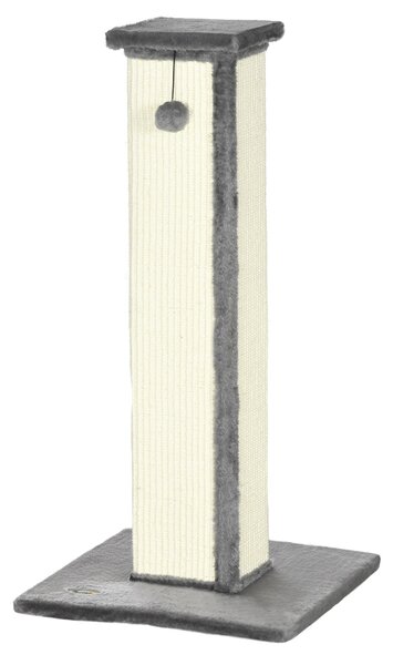 PawHut Tiragraffi per Gatti con Pallina, Palo in Sisal e Rivestimento in Peluche, 41x41x81 cm, Grigio