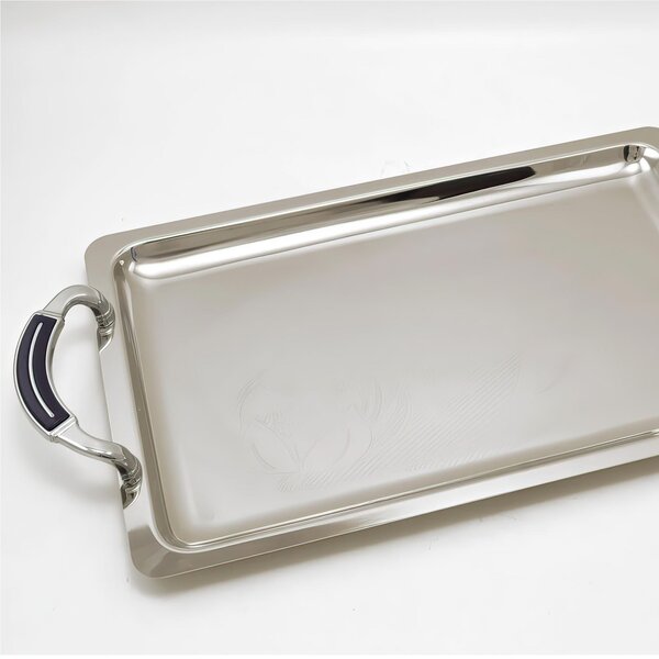Vassoio rettangolare cesellato in acciaio inox 18/10 con manici 35x21 cm linea barocco