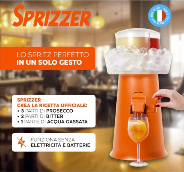 La Macchina per fare fare Gli SPRIZZ 18-20 bicchieri a casa tua Dimensioni 30x40x h 42cm puoi Offrire cocktail senza lavorare Brevettato e 100% made in Italy colore Arancio