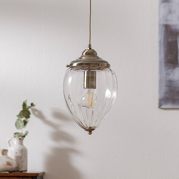 Searchlight Lampada a sospensione in vetro Pineapple, dimmerabile, Bronzo / Ottone antico, Soggiorno / Sala da pranzo, Vetro, marocchino / arabo, Lampada a sospensione