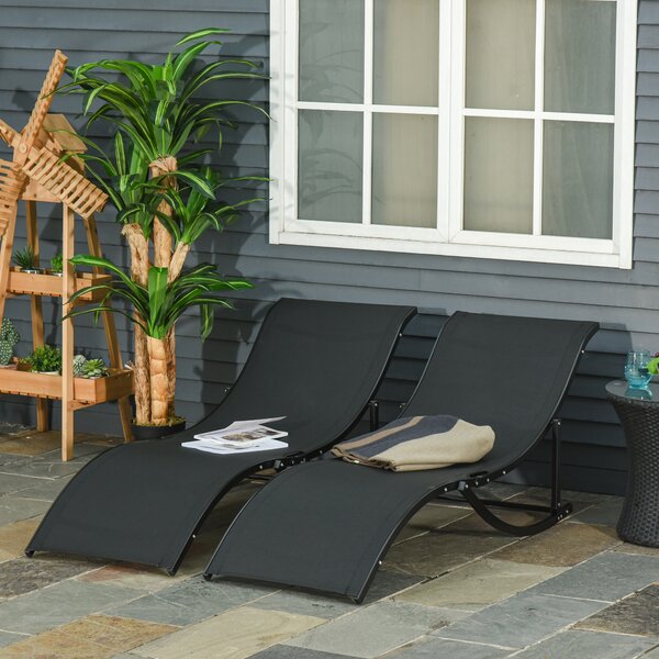 Outsunny Set 2 Sdraio da Giardino Pieghevoli, Lettino Prendisole in Alluminio e Texteline, Nero, 61x165x63cm|Aosom