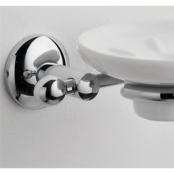 Porta sapone da muro Fissaggio Stop e Viti appeso , in Ceramica ZACINTO Dimensioni 14x14xh6 cm linee moderne arrotondate cromo lucido e ceramica