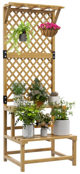 Outsunny Fioriera con Grigliato a 2 Livelli con Tetto e Ripiani a Doghe, in Legno di Abete, 60x50x166 cm|Aosom