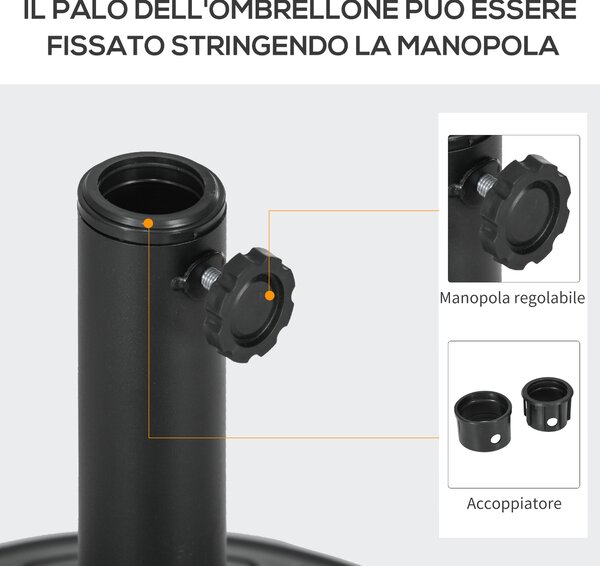 Outsunny Base per Ombrellone Rotonda Ø43cm da 13kg in Cemento per Pali da 38mm e 48mm, Nero|Aosom