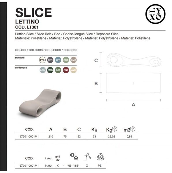 Lettino DA Piscina realizzato in resistente polietilene SLICE Dimensioni 210x75x52 cm-struttura ergonomica pu� essere immerso nell'acqua colore bianco