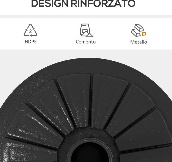 Outsunny Base per Ombrellone Rotonda Ø43cm da 13kg in Cemento per Pali da 38mm e 48mm, Nero|Aosom
