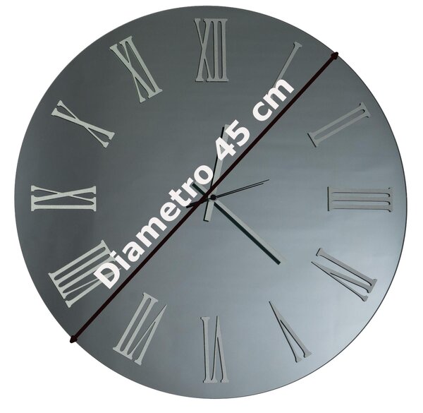 Orologio Da Muro 45 cm Struttura, � uno specchio Nero Fume' SIRIO SMALL Diametro 45 cm lancette in metallo numeri colore Argento a rilievo , l'orologio specchio
