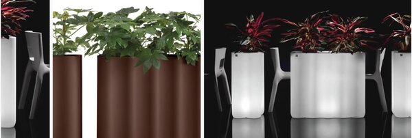 Fioriera NEBULA in Polietilene � un set di vasi con curve sinuoso e forma ondulata Dimensioni 89x35xh 78 cm Colore CORTEN