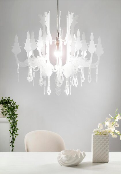 Sospensione una Luca in Plexiglass collezione VERSAILLES, Dimensioni 75x75x h 63 cm - 2,7 kg, attacco E27 MAX 42W Colore bIanco Satinato
