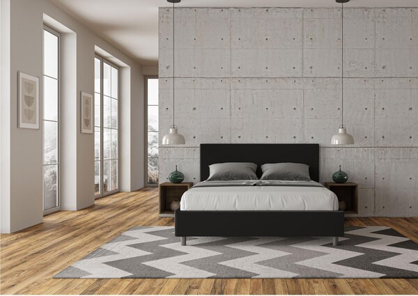 Letto matrimoniale ADELE con testata e Letto imbottiti, rivestimento in similpelle 160x190 cm effetto trapuntato Nero