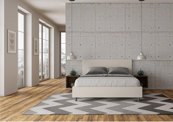 Letto matrimoniale ADELE con testata e Letto imbottiti, rivestimento in similpelle 160x190 cm effetto trapuntato bianco