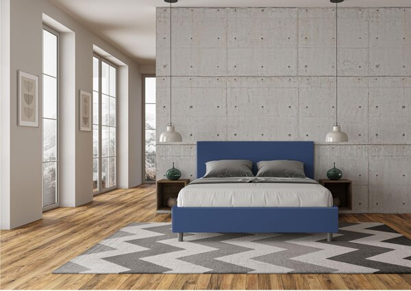 Letto matrimoniale ADELE con testata e Letto imbottiti, rivestimento in similpelle 160x190 cm effetto trapuntato blu