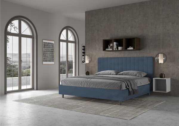Letto matrimoniale In MIcrofibra AGUEDA giroletto imbottito Dimensioni 160x190 cm effetto trapuntato Blu