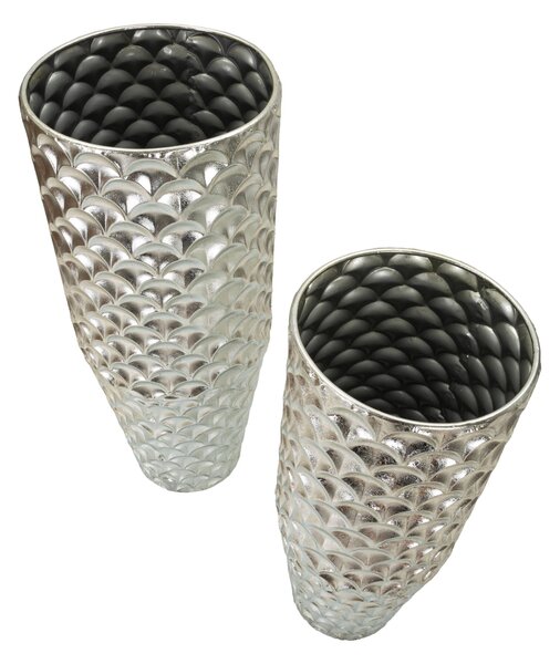 Vasi Set di 2 vasi argentati Ideali per piante2 diametri Dimensioni 40X40X99-32X32X84 cm Ideali per piante cm in metallo Argento