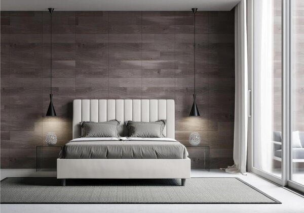 Letto matrimoniale In Similpelle AGUEDA con giroletto imbottito Dimensioni 160x190 cm con Doppia ALZATA xla comodit� di rifare il letto colore bianco