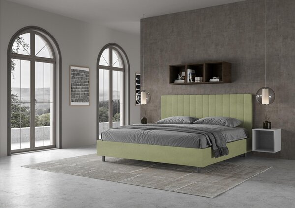 Letto matrimoniale In MIcrofibra AGUEDA giroletto imbottito Dimensioni 160x190 cm effetto trapuntato t� verde