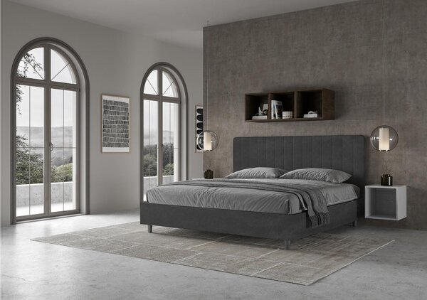 Letto matrimoniale In MIcrofibra AGUEDA giroletto imbottito Dimensioni 160x190 cm effetto trapuntato Grigio
