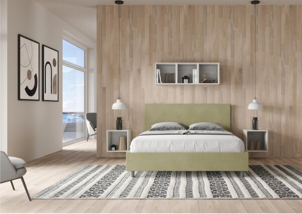 Letto matrimoniale ADELE con testata e Letto imbottiti, rivestimento in Microfibra dimensioni 160x190 cm, Spessore Testata 3 cm effetto trapuntato colore T� verde