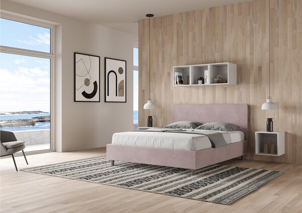 Letto matrimoniale con contenitore ADELE con testata e Letto imbottiti, rivestimento in Microfibra dimensioni 160x190 cm colore Glicine