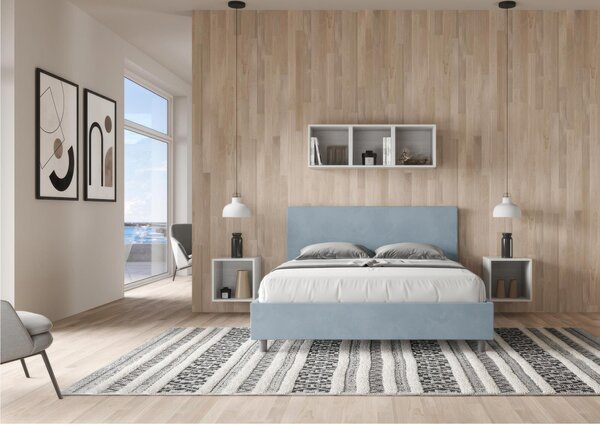 Letto matrimoniale ADELE con testata e Letto imbottiti, rivestimento in Microfibra dimensioni 160x190 cm , spessore Testata 3 cm effetto trapuntato colore Azzurro