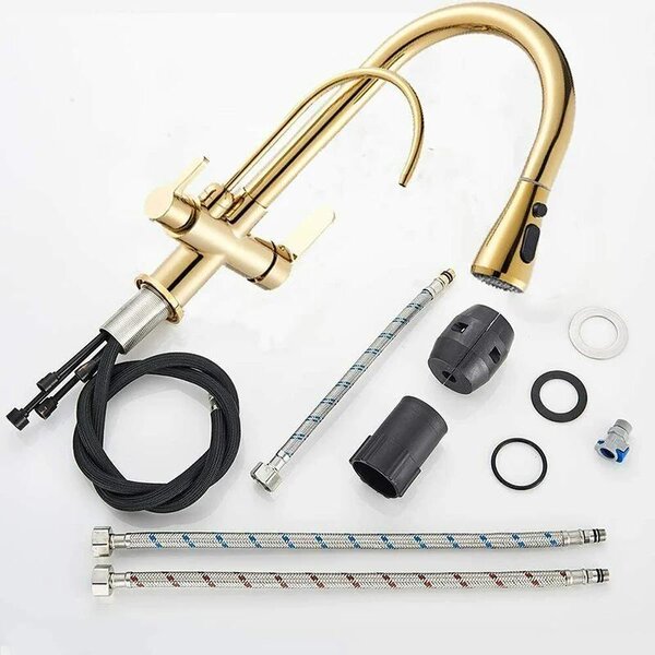 Rubinetto da cucina - Doccetta estraibile - Orientabile a 360° - Miscelatore a due manopole - Montaggio monoforo - Acqua calda e fredda - Filtro per l'acqua - Nero opaco