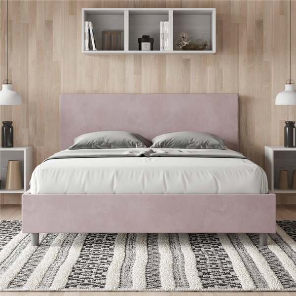 Letto matrimoniale con contenitore e Doppia Alzata ADELE , rivestimento in Microfibra imbottito dimensioni 160x190 cm colore Glicine