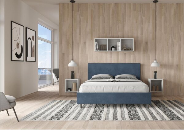 Letto matrimoniale ADELE con testata e Letto imbottiti, rivestimento in Microfibra dimensioni 160x190 cm, Spessore Testata 3 cm effetto trapuntato colore Blu