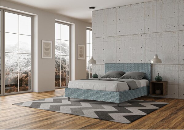 Letto matrimoniale ADELE con testata e Letto imbottiti, tessuto Aragona 3, dimensioni 160x190 cm effetto colore Azzurro