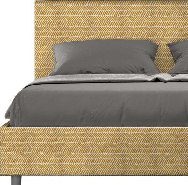 Letto matrimoniale ADELE con testata e Letto imbottiti, tessuto Aragona 3, dimensioni 160x190 cm effetto colore Giallo