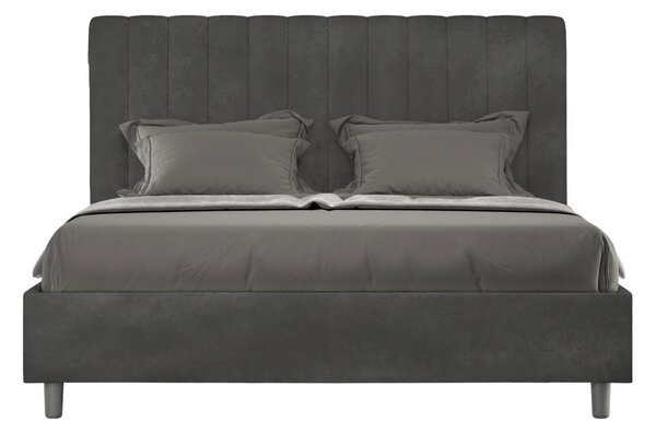 Letto Matrimoniale alla Francese con Contenitore AGUEDA In Microfibra Dimensioni 140x200 cm giroletto imbottito effetto trapuntato Grigio