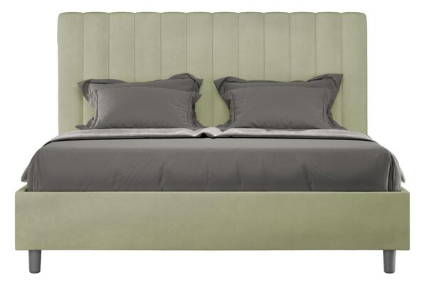 Letto matrimoniale In MIcrofibra con Doppio Contenitore AGUEDA giroletto imbottito Dimensioni 160x190 cm effetto trapuntato Te Verde