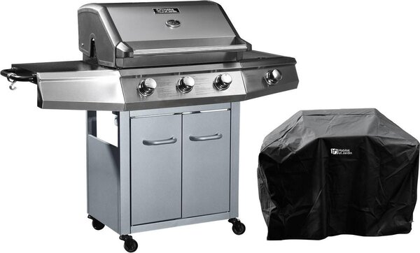 Barbecue a Gas "Bingo 4" - 4 piastre di cui 1 laterale - 14kW + Fodera di protezione- Argento
