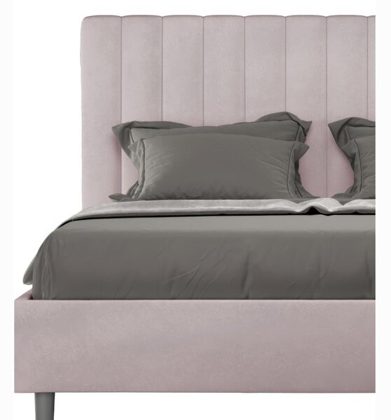 Letto matrimoniale In MIcrofibra con Doppio Contenitore AGUEDA giroletto imbottito Dimensioni 160x190 cm effetto trapuntato Glicine