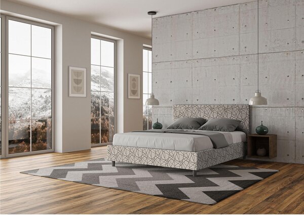 Letto matrimoniale ADELE con testata e Letto imbottiti, tessuto ERA 2, dimensioni 160x190 cm effetto Rete colore bianco