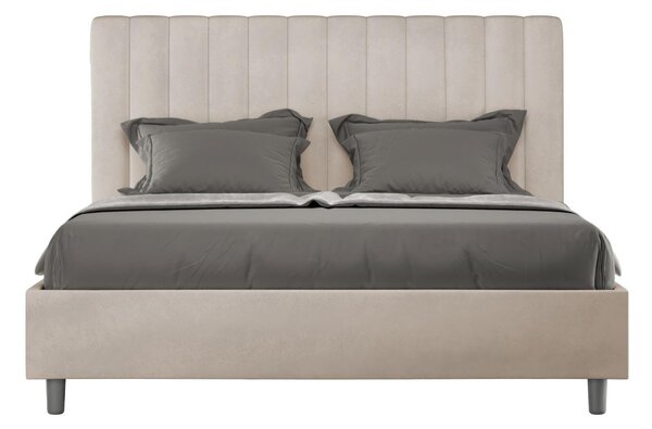 Letto Matrimoniale alla Francese con Contenitore AGUEDA In Microfibra Dimensioni 140x200 cm giroletto imbottito effetto trapuntato Sabbia