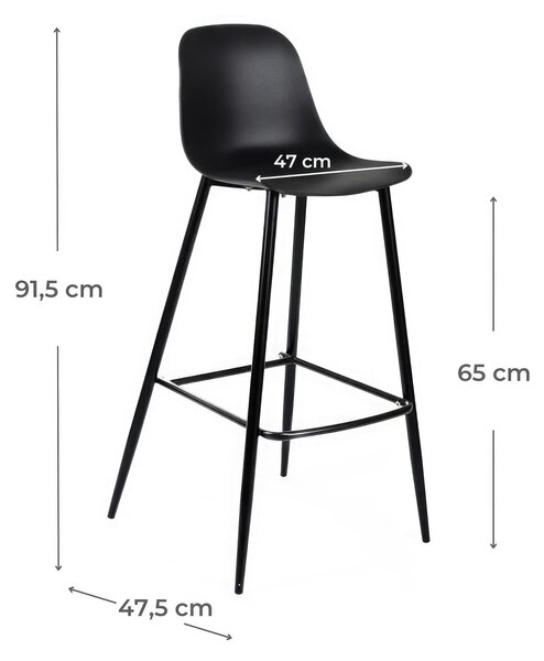 Sgabello in Metallo e Polipropilene Design essenziale FRIDA Dimensioni 47x47x h 91 cm -Peso 5,5 kg cm Stile Moderno colore Nero
