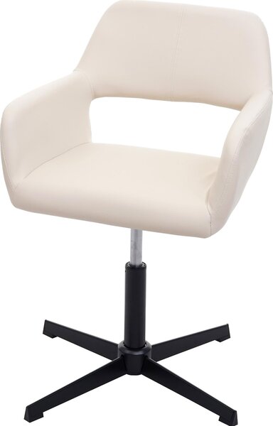Sedia da pranzo HWC-A50 IV, sedia da cucina, meccanismo girevole retrò regolabile in altezza ~ Pelle finta crema, base nera